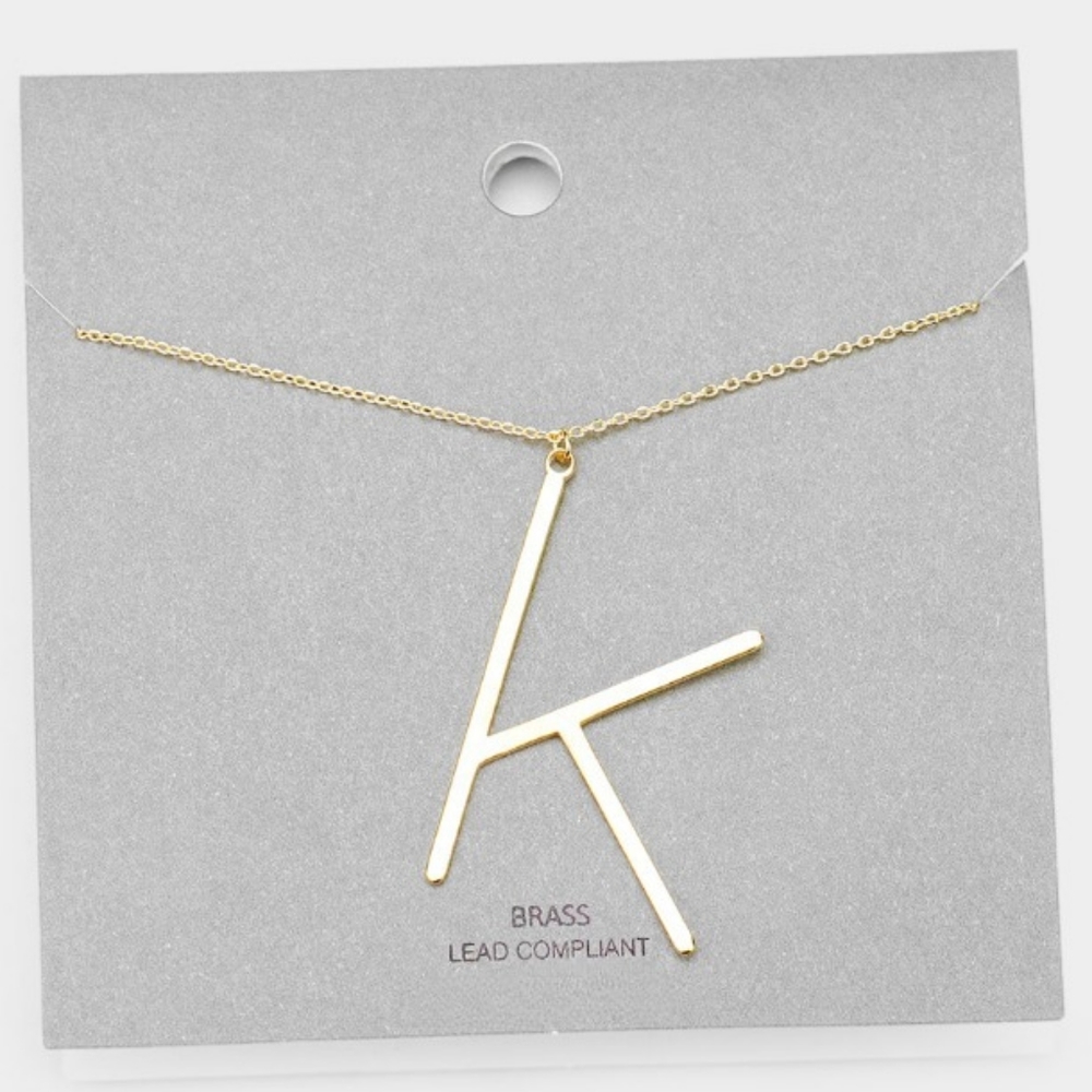 Gold K Modern Monogram Pendant Chain Necklace Initial Charm Cute Casual Simple